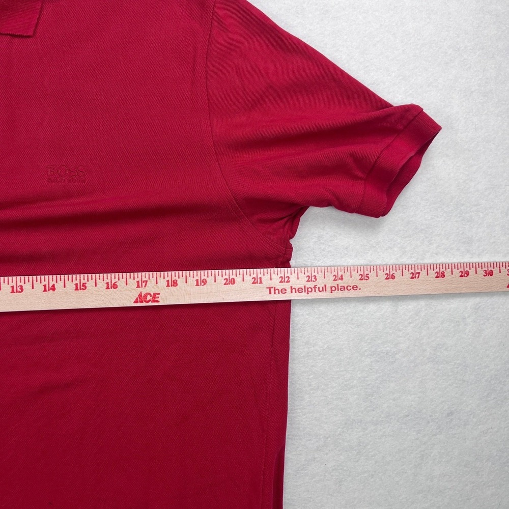 Hugo Boss Mens Red Pima Cotton Short Sleeve Polo Shirt Size L Logo Collared - Picture 7 of 9